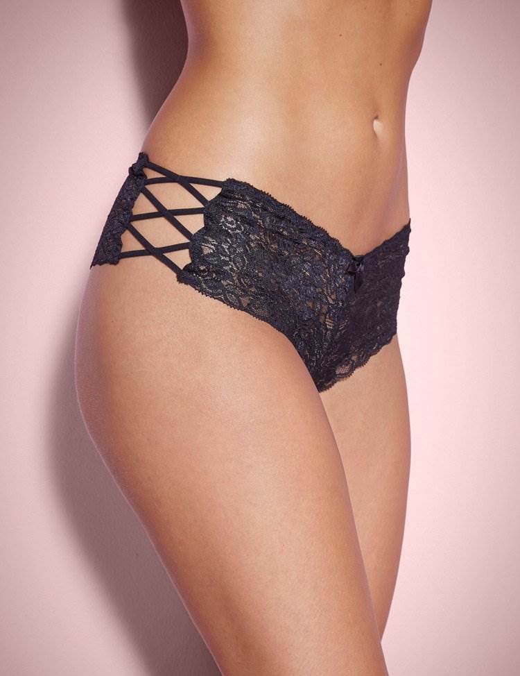 Wholesale Plus Size Sexy Black High Waist Floral Lace Strappy Panty