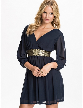 Split Sleeve Sequin Waistband Dress