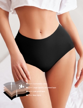 Black Seamless High Waisted 4 Layers Leak-Proof Ice Silk Menstrual Underwear
