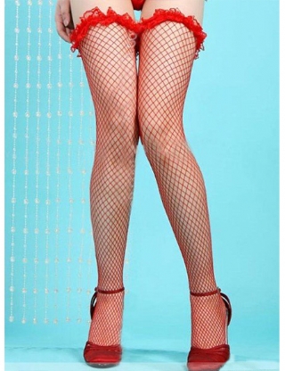 Red Fence Net Thigh Stocking