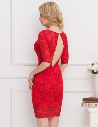 Red Half Sleeve Slim Fashion Dress