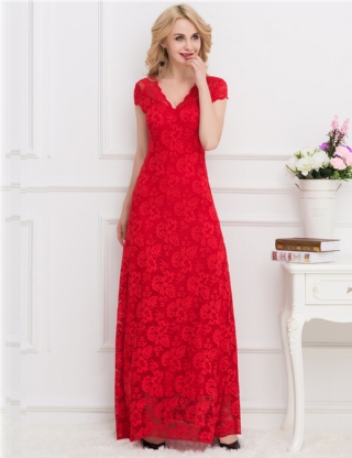 Red Lace Ball Gown Dress for Women