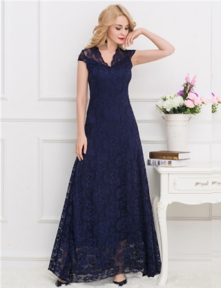 Navy Blue Lace Ball Gown Dress for Women