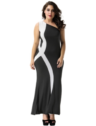 Plus Size One Shoulder Black Long Dress