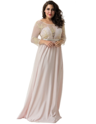 Plus Size Apricot Transparent Embroidery Gown