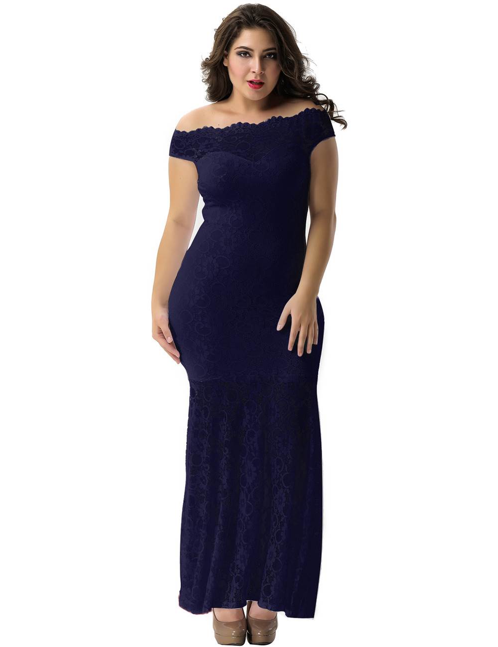 Plus Size Dark Blue Lace Elegant Party Gown | Ohyeahlady