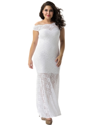 Plus Size White Lace Elegant Party Gown