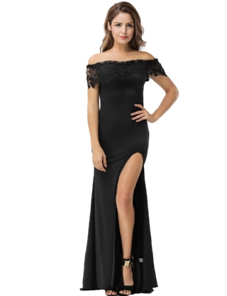 Black Lace Off Shoulder Party Maxi Dress