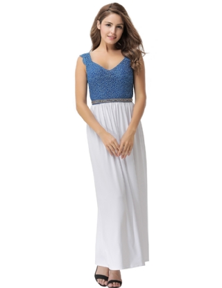 Glamorous Sleeveless White Blue Maxi Dress