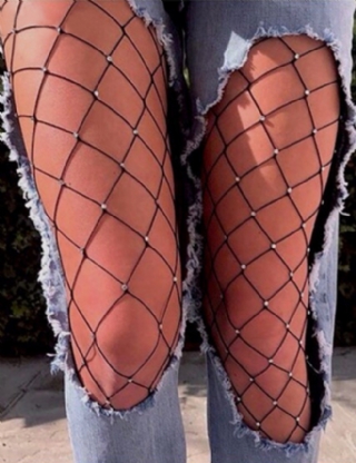 Plus Size Fashion Black Sparkle Fishnet Pantyhose