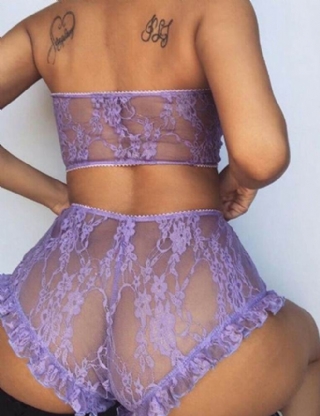 Plus Size Perspective High Waist Purple Full Lace Bra and Panty Set
