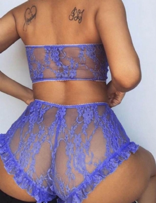 Plus Size Perspective High Waist Blue Full Lace Bra and Panty Set
