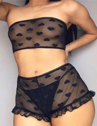 Plus Size Perspective Sexy Women High Waist Black Lace Bra Panty