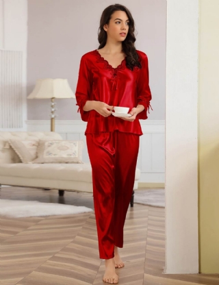 High Quality Long Sleeve Silk Pajama Set Two Piece Set