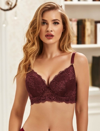Wine Red High Quality Lace Comfortable T-shirt Bra
