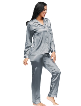 Long Sleeve Silk Pajamas Set Two Piece Set 