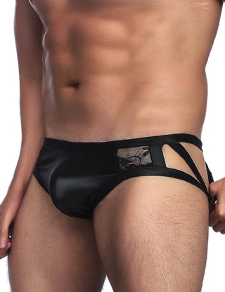 Mens Black Leather Low Rise Sexy Briefs