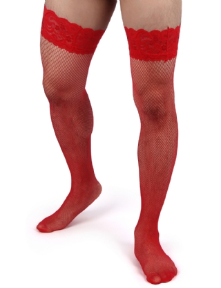 Red Men's Sexy Fishnet Stockings