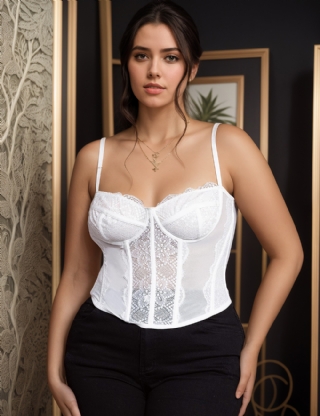 White 9 Bones Sexy Lace Suspender Corset Bra Top