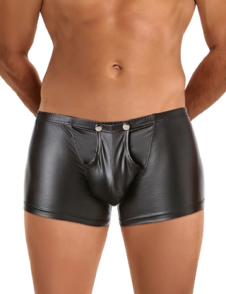 Black Sexy PU Leather Open Crotch  Men Boxer