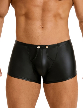 Black Sexy PU Leather Open Crotch  Men Boxer