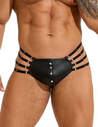 Black Sexy PU Leather Adjustable Elastic Bands Men Thong