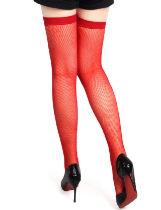 Red Sexy Small And Medium Mesh Anti-roll Cuff Fishnet Stockings