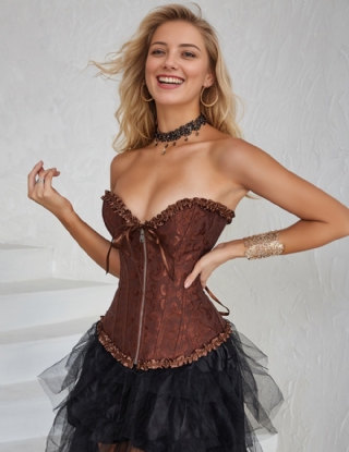 12 Pieces Plastic Bones Brown Sexy Embroidered Zippered Palace Style Corset