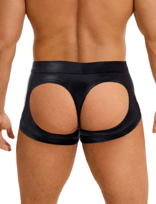 Black Sexy PU Leather Hip Hollow Men Boxer
