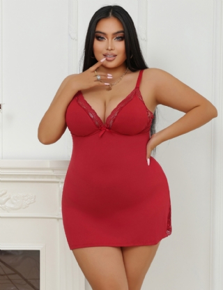 Burgundy	 Sexy Modal Lace Bow Suspender Nightdress
