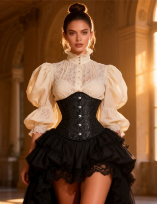 Black Strapless Lace 14 Plastic Bones Corset