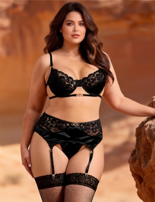 Delicate lace Stitching Exquisite metal buckle Bra And Garter Panty Set
