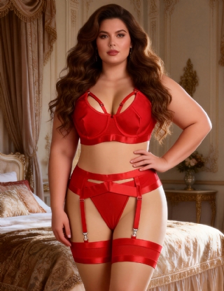 Red Bondage Garter Belt Bra Set
