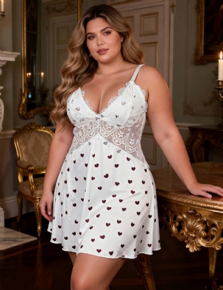 V-neck White Lace Sexy Nightdress