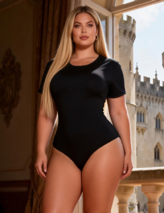 Black Simple Short Sleeves Open Crotch Bodysuit