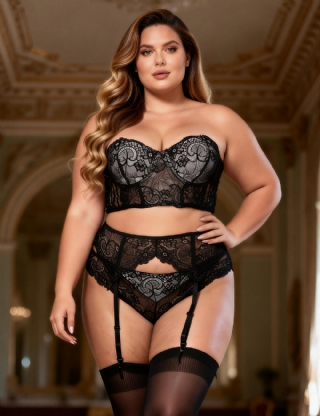 Plus Size 3 Piece Delicate Lace Bra Set