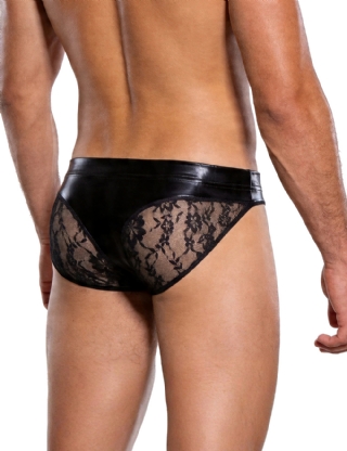 Black Sexy Faux Snakeskin Leathe Lace Men Underwear Thong