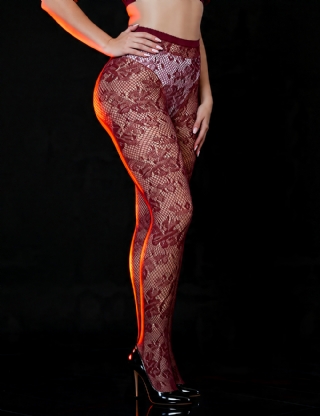 Burgundy Sexy Vine Flower Fishnet Pantyhose