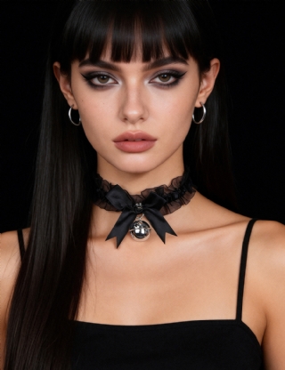 Black Sexy Bow Lace Bell Neck Ring