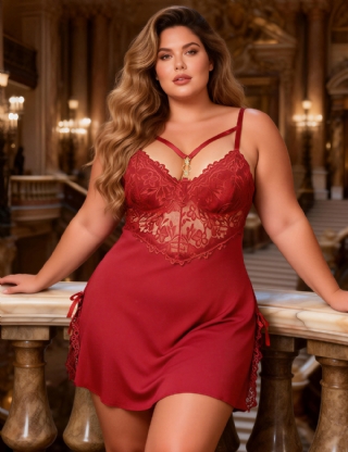 Burgundy Sexy Modal Lace Slit Nightdress