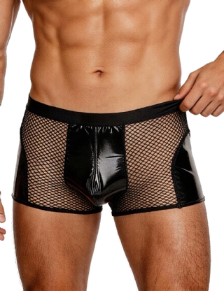Sexy Black Patent Leather And Mesh Men Boxer