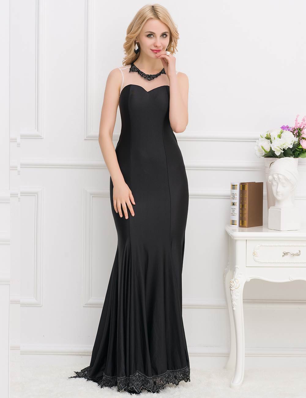 Elegant Black Transparent Gauze Evening Dress | Ohyeah