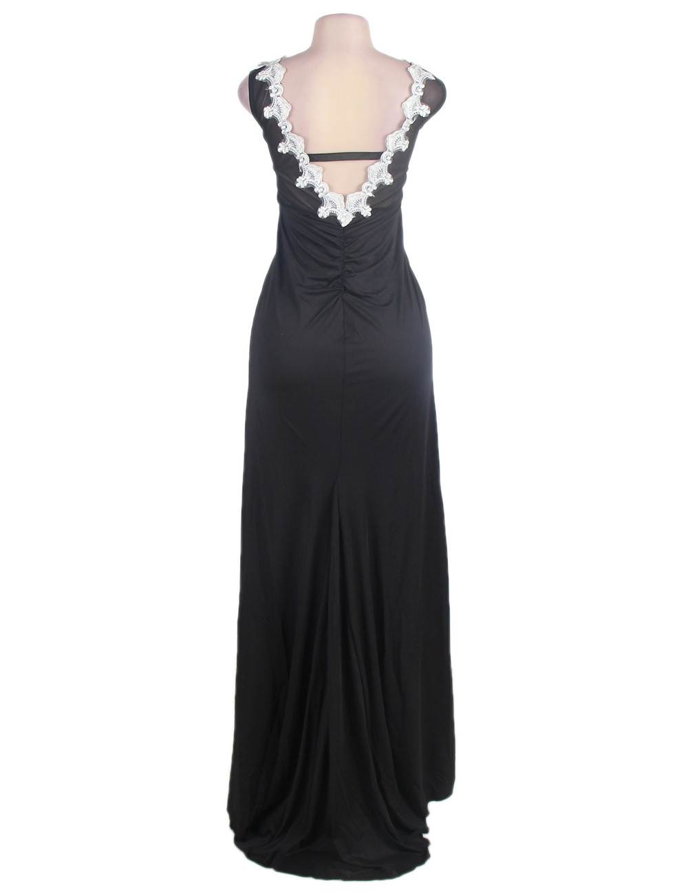 Online Wholesale Black Embroidered Mesh Wrap Open Back Long Dress