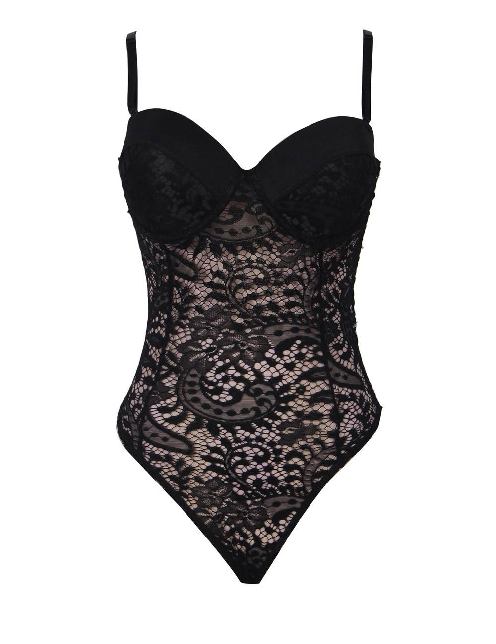 $5.38 Black Plus Size Push-up Cup Lace Teddy|Ohyeah888.com