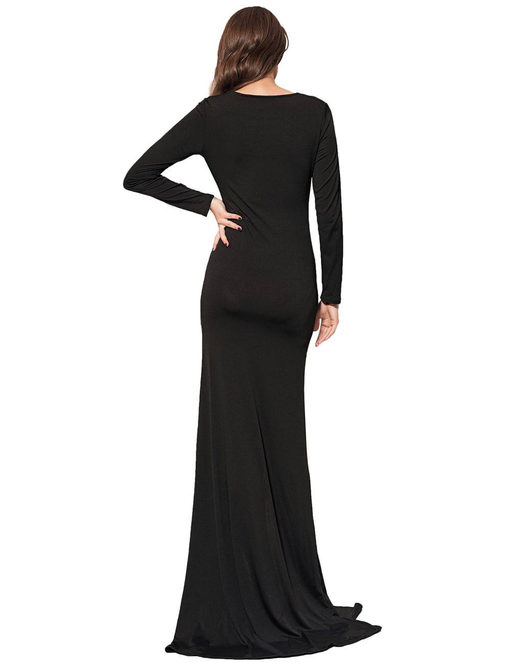 Cheap Sexy Long Sleeve Black Lace Trim Party Gown