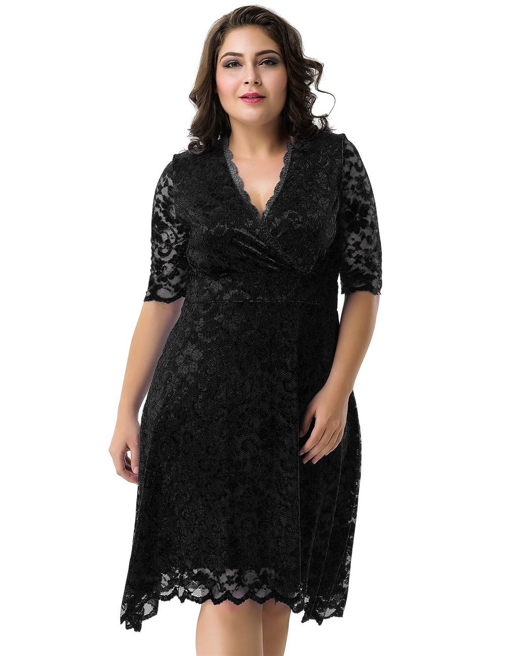 Plus Size Black Lace V Neck Dress | Ohyeah