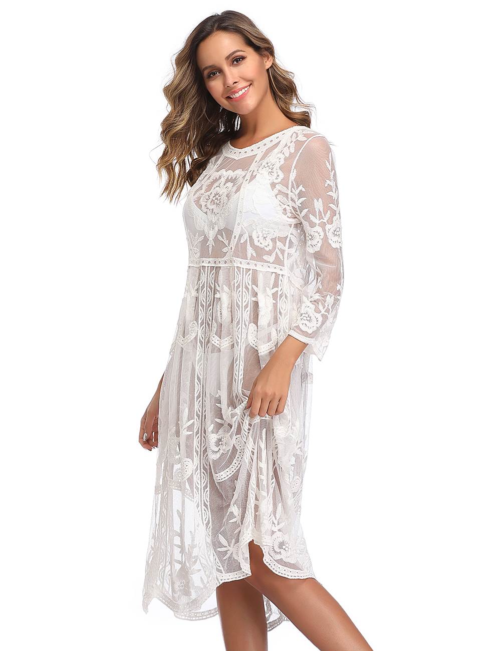 Long White Lace Floral Sumber Beach Dress | Ohyeah