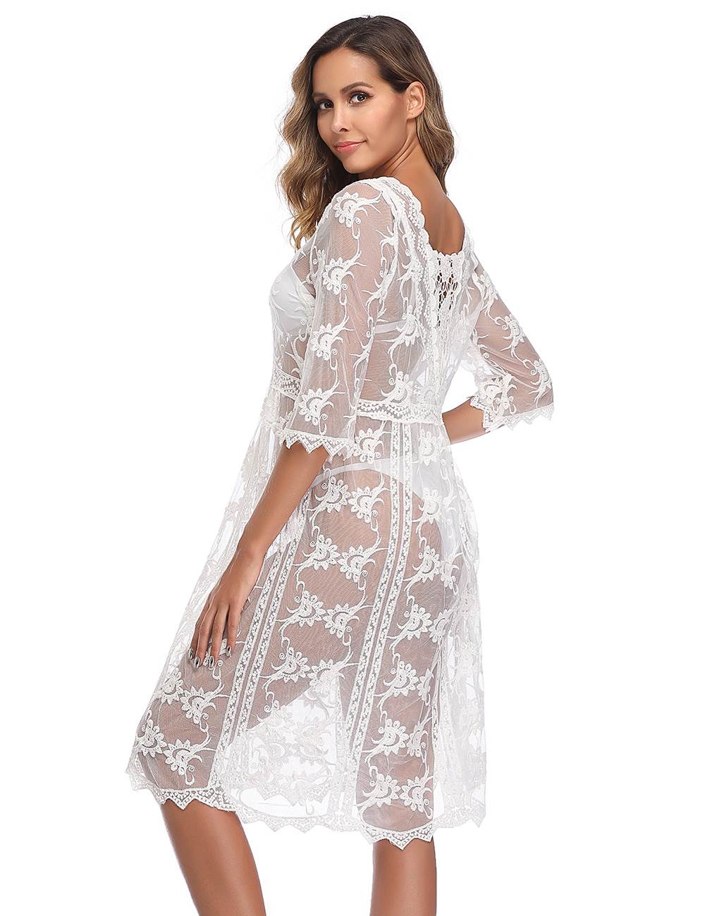 Stylish White Sheer Beach Cover Bohemian Dress