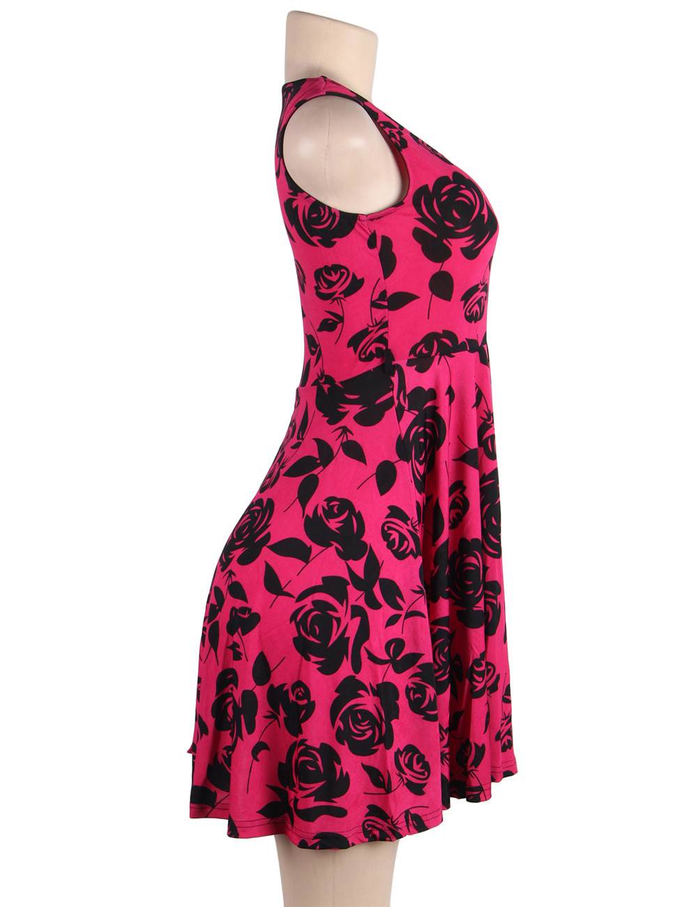 Rose Print Plum Fashion Sleeveless Dress | Ohyeah
