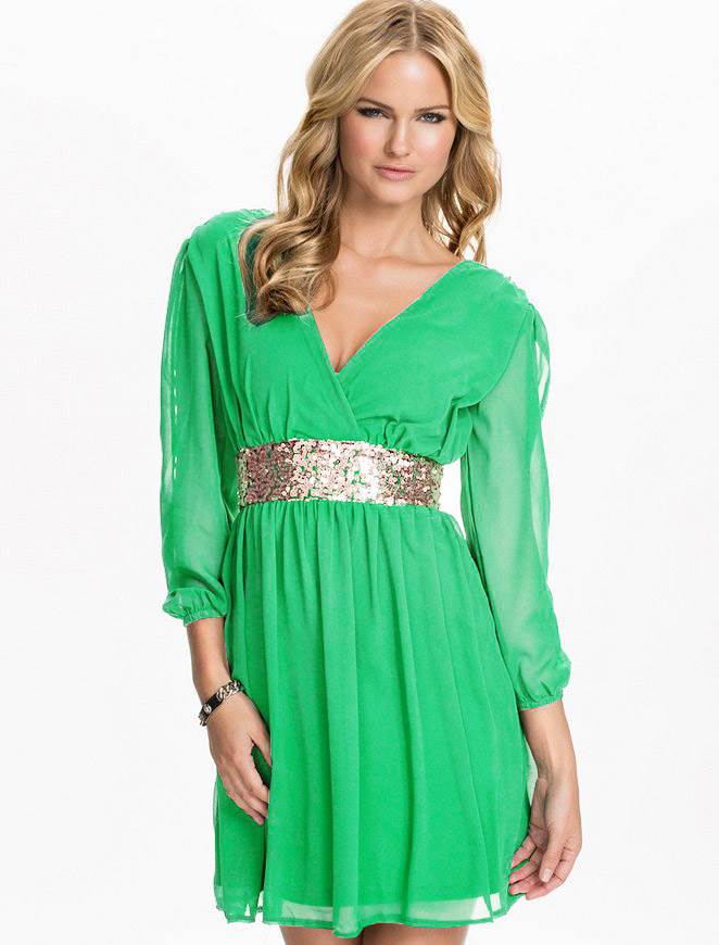 Split Sleeve Sequin Waistband Dress